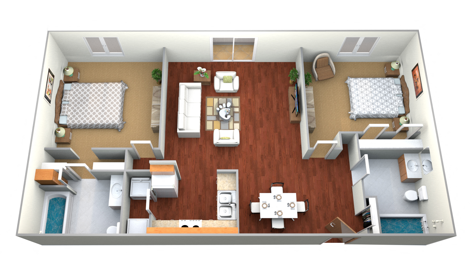 Floor plan for 2 beds, 2 baths, 1014 sqft